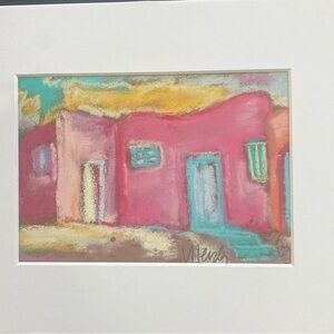Pink Southwest House An Original Pastel Painting Matted 5"x7" Original Handmade